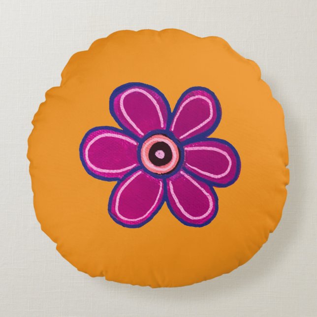 Helle Abstrakte Blume Art Rundes Kissen (Vorderseite)