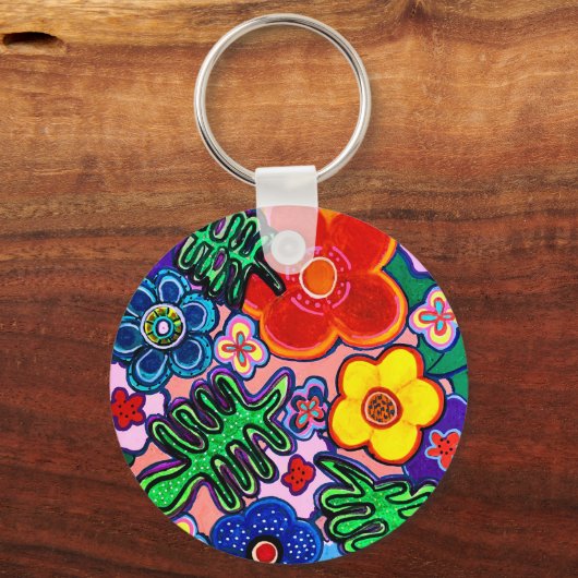 Helle Abstrakte Blume Art Schlüsselanhänger (Rückseite)