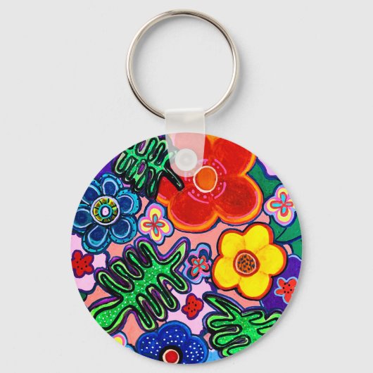 Helle Abstrakte Blume Art Schlüsselanhänger (Rückseite)