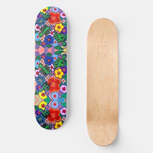 Helle Abstrakte Blume Art Skateboard (Vorderseite)