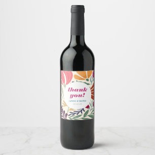 Helle Abstrakte Blumenzange Retro Vielen Dank Weinetikett
