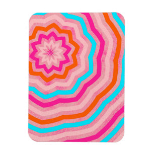 Helle Abstrakte Fun-Blume in Orange Pink Aquamarin Magnet