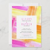 Helle abstrakte Kunst Rosa Gelbe Foto Hochzeit Einladung (Vorderseite)