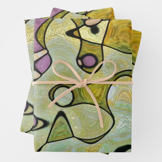 Helle, abstrakte, Mod, fröhliche, farbenfrohe Krei Geschenkpapier Set (Beispiel)