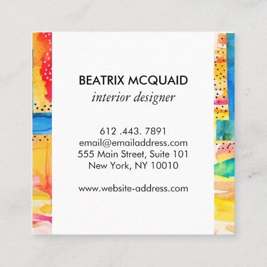 Helle Abstrakte Wasserfarbe Quadratische Visitenkarte (Rückseite)