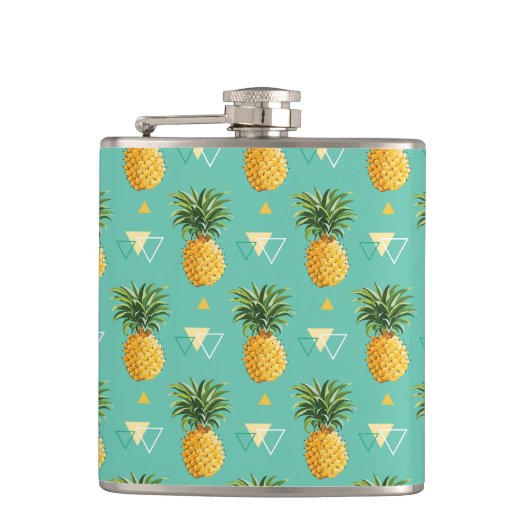 Helle Ananas auf geometrischem Muster Flachmann (Vorderseite)