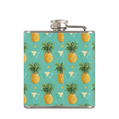 Helle Ananas auf geometrischem Muster Flachmann (Rückseite)