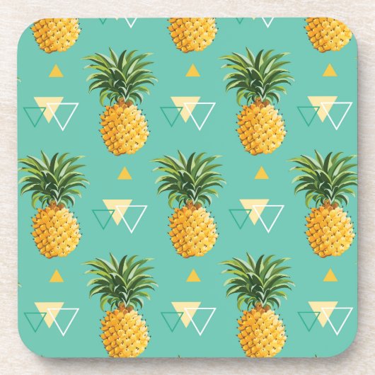 Helle Ananas auf geometrischem Muster Getränkeuntersetzer (Vorderseite)