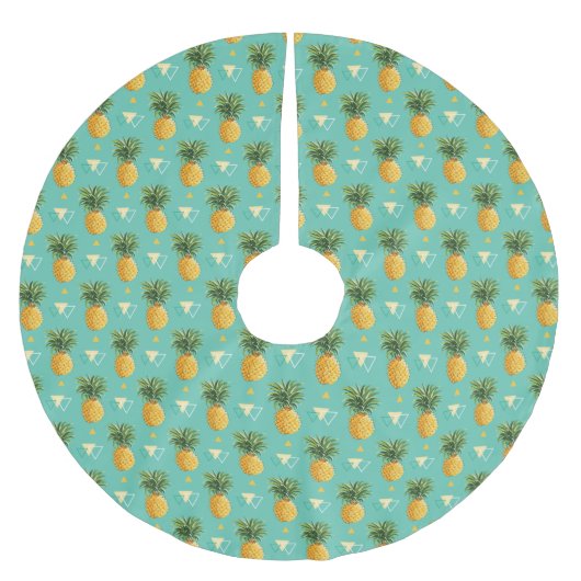 Helle Ananas auf geometrischem Muster Polyester Weihnachtsbaumdecke (Vorderseite)