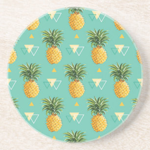 Helle Ananas auf geometrischem Muster Sandstein Untersetzer