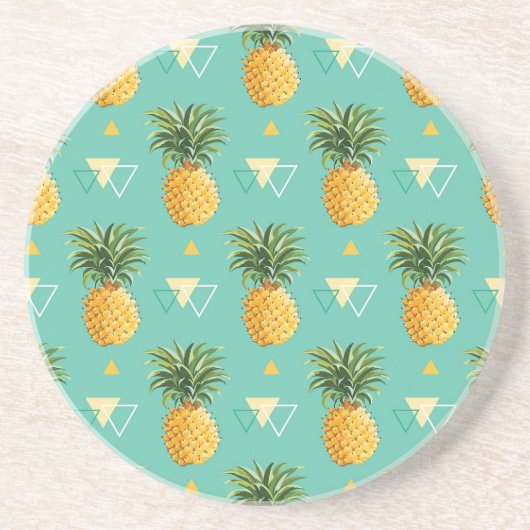 Helle Ananas auf geometrischem Muster Sandstein Untersetzer (Vorne)