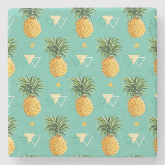 Helle Ananas auf geometrischem Muster Steinuntersetzer (Vorderseite)
