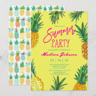Helle Ananas-Sommer-Geburtstagsfeier Einladung