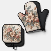 Helle antike Blumenperfektion Ofenhandschuh & Topflappen-Set (Vorderseite/Rückseite)