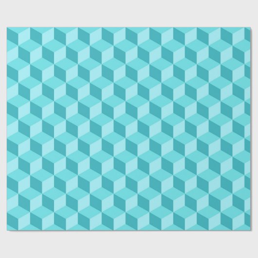 HELLE AQUA BLAUE GEOMETRIC CUBE PATTER GESCHENKPAPIER (Flach)