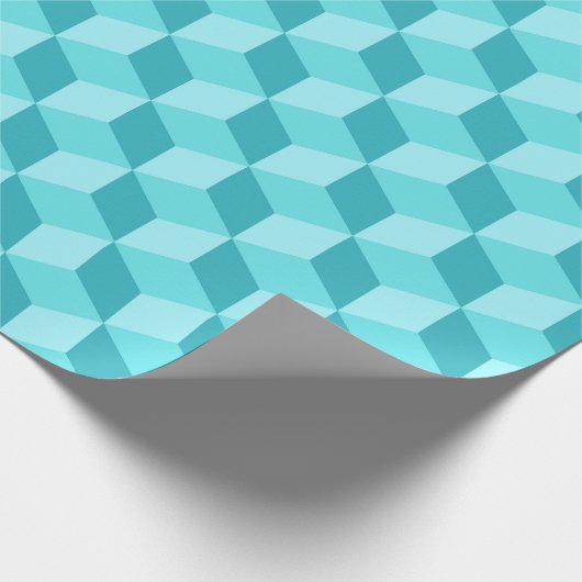 HELLE AQUA BLAUE GEOMETRIC CUBE PATTER GESCHENKPAPIER (Ecke)
