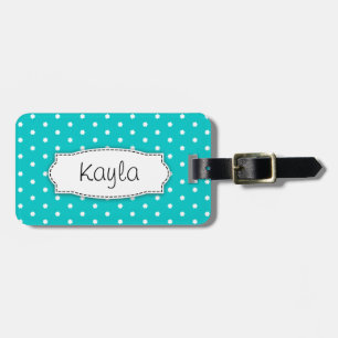 Helle Aqua Blume Polka Punkte mit Namen Gepäckanhä Gepäckanhänger