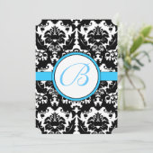 Helle Aqua Damask Herzklopfe Wirbel Hochzeitsfeier Einladung (Stehend Vorderseite)