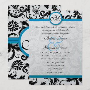 Helle Aqua Damask Wirbel Hochzeit Einladung 5 x 7
