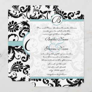 Helle Aqua Damask Wirbel Hochzeit Einladung 5 x 7