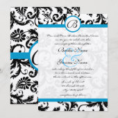 Helle Aqua Damask Wirbel Hochzeit Einladung 5 x 7 (Vorne/Hinten)