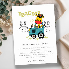 Helle Aqua Giraffe in Farm Traktor Boys Geburtstag Dankeskarte