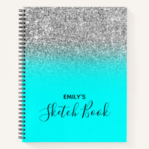 Helle Aqua- und Silber-Glitter-Ombre-Zeichnung Notizblock