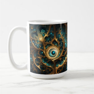 Helle Aquamarine und goldene Fraktal Abstrakte Kun Kaffeetasse