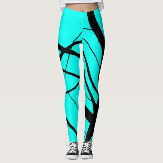Helle aquamarine und schwarze lineare Leggings (Vorderseite)