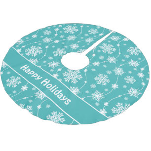 Helle Aquamarine und Winterweiße Schneeflocke Polyester Weihnachtsbaumdecke