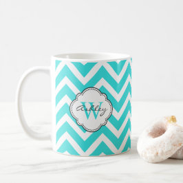 Helle Aquamarine Zickzack Streifen mit Monogramm Kaffeetasse