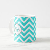 Helle Aquamarine Zickzack Streifen mit Monogramm Kaffeetasse (Vorderseite Links)