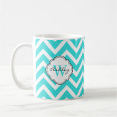 Helle Aquamarine Zickzack Streifen mit Monogramm Kaffeetasse (Links)