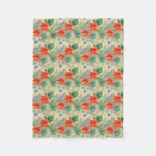 Helle Aquarell-Blume Fleecedecke (Vorderseite)