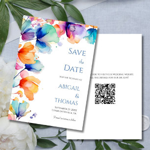 Helle Aquarell-Blumen Moderne QR-Code-Hochzeit Save The Date
