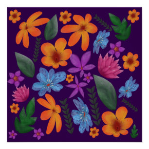 Helle Aquarell-Blumenmuster Botanische Ästhetik Poster