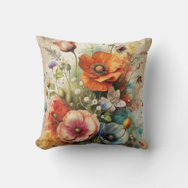 Helle Aquarell-Wildblumen Kissen