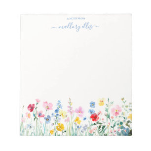 Helle Aquarellfarbe Wildblume Personalisiert Notizblock