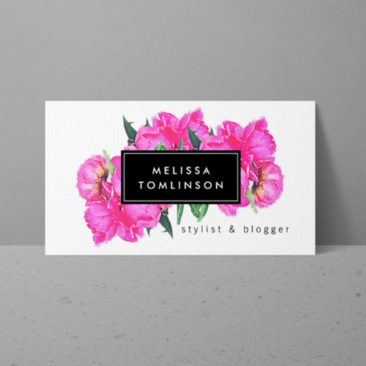 Helle Aquarellfarben Pink Peonies Floral Bouquet Visitenkarte