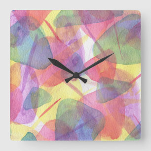 Helle Aquarellfarben-Texturbinenuhr Quadratische Wanduhr