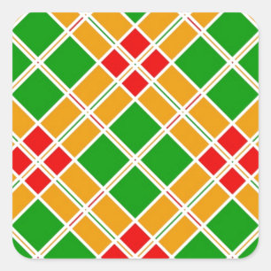 Helle Argyle rot grün gelb gemustertes Accessoire Quadratischer Aufkleber