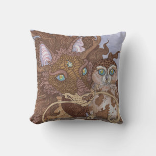 Helle Augen Owl und Dragon Kissen