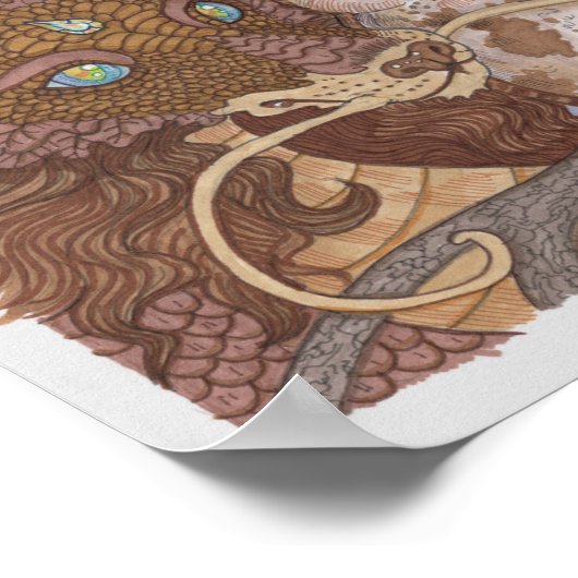 Helle Augen Owl und Dragon Poster (Ecke)