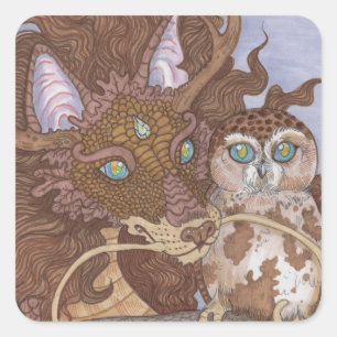 Helle Augen Owl und Dragon Quadratischer Aufkleber