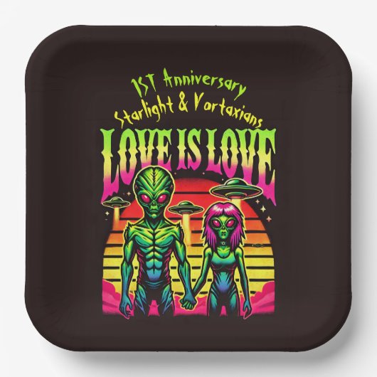 Helle Außerirdischen in der Liebe unter Himmel Pappteller (Vorderseite)