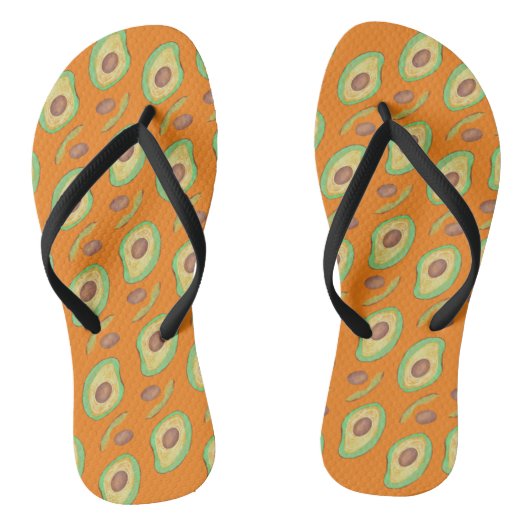 Helle Avocado- und Kern-Orange-Grün-Muster Badesandalen (Fußbett)