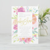 Helle Baby Dusche Einladung Blumenwasser Farbe (Stehend Vorderseite)