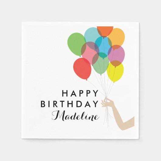 Helle Balloons individuelles Happy Birthday Napkin Serviette (Vorderseite)