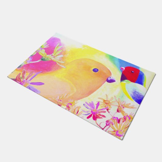 Helle Batik Vögel Fußmatte (Schrägansicht)