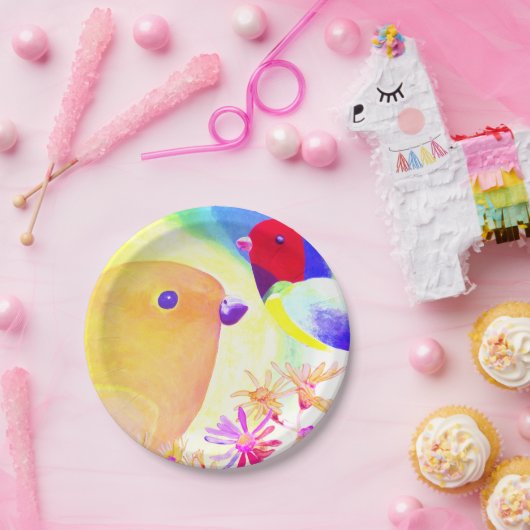 Helle Batik Vögel Pappteller (Party)